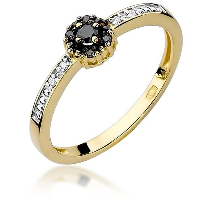 złoty pierścionek z czarnym diamentem