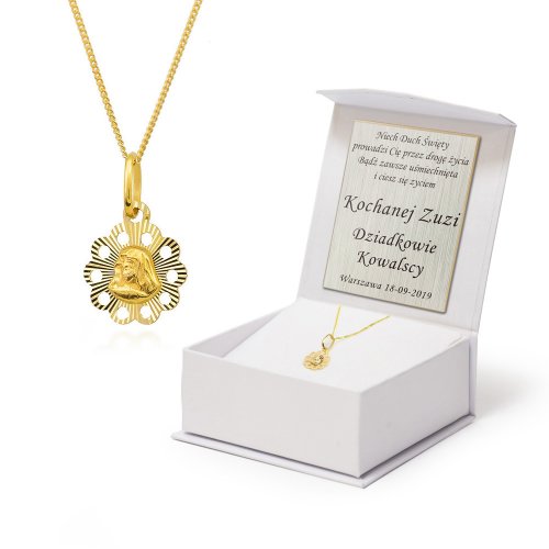 prezent na chrzest z dedykacją - złoty medalik