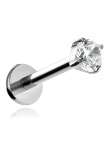 Tytanowy kolczyk labret z białą cyrkonią