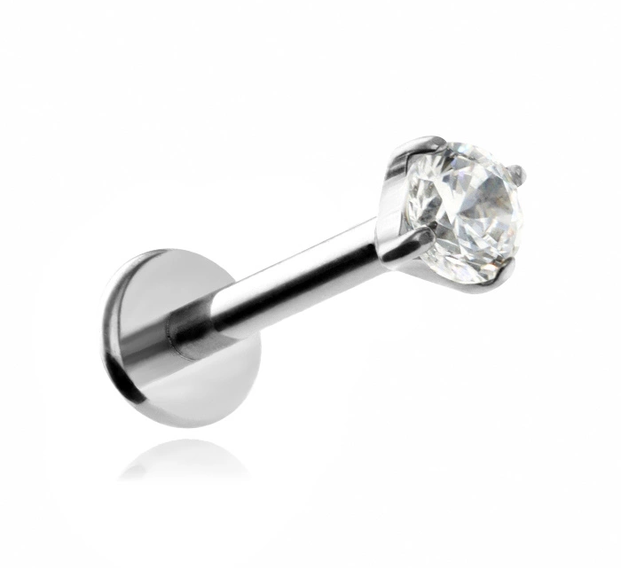 Tytanowy kolczyk labret z białą cyrkonią